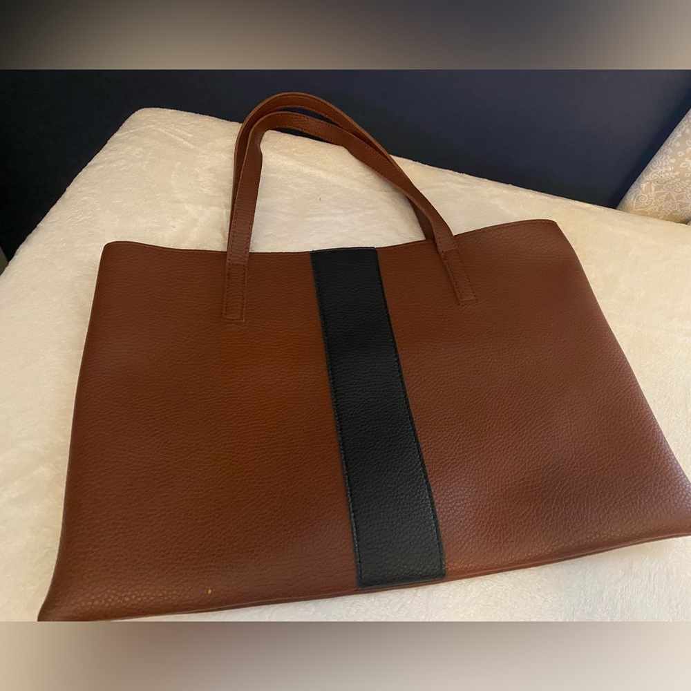 Vince Camuto Brown/Black Striped Leather Tote